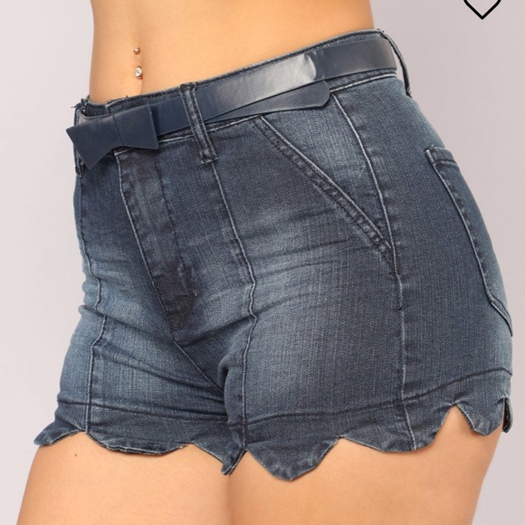 High Waisted Scallop Edge Denim Shorts - Picture 3 of 7
